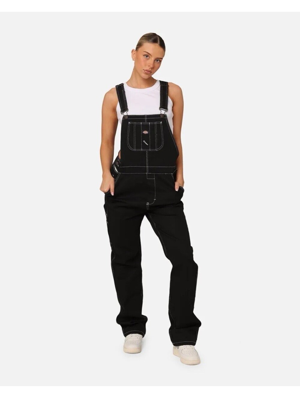 Dickies Women’s Black Contrast Stitch Carpenter Bib Overalls Cotton Medium